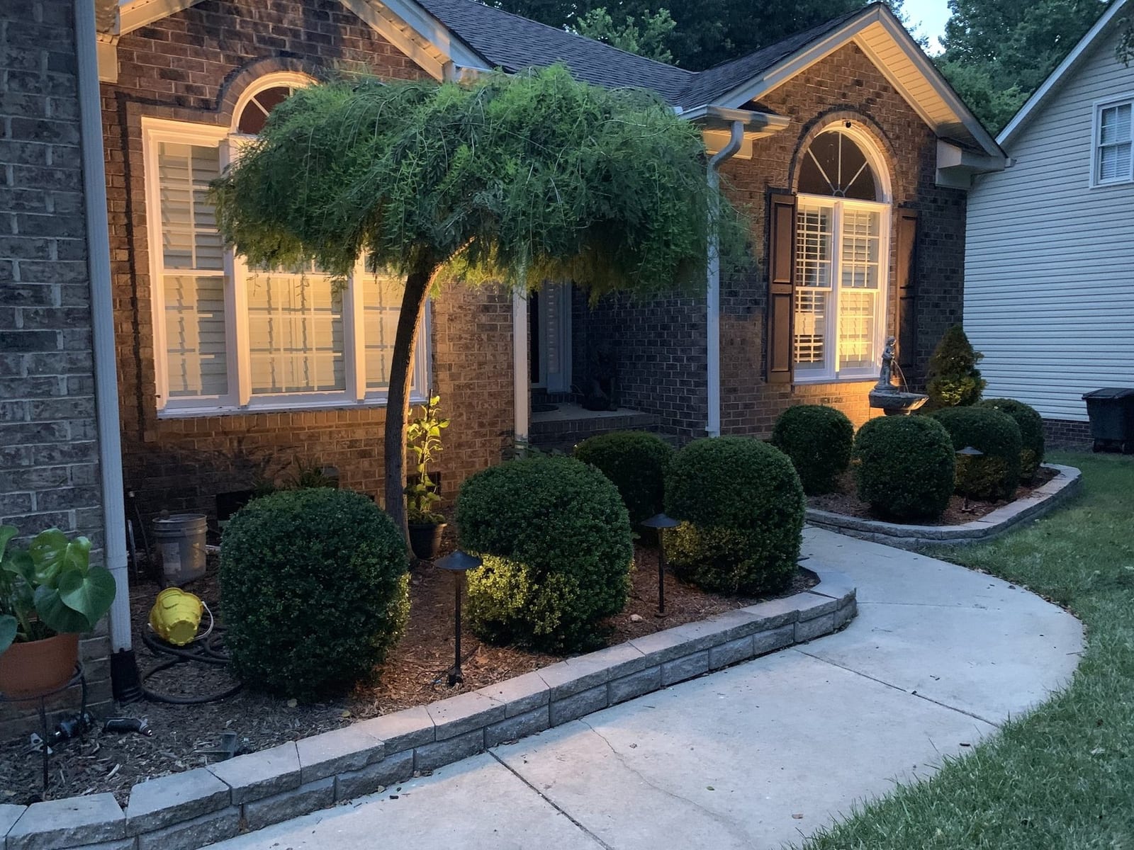 Neatly maintained front lawn and trimmed shrubs