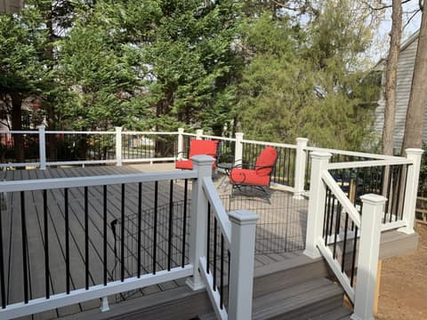 Composite deck with chairs at the rail