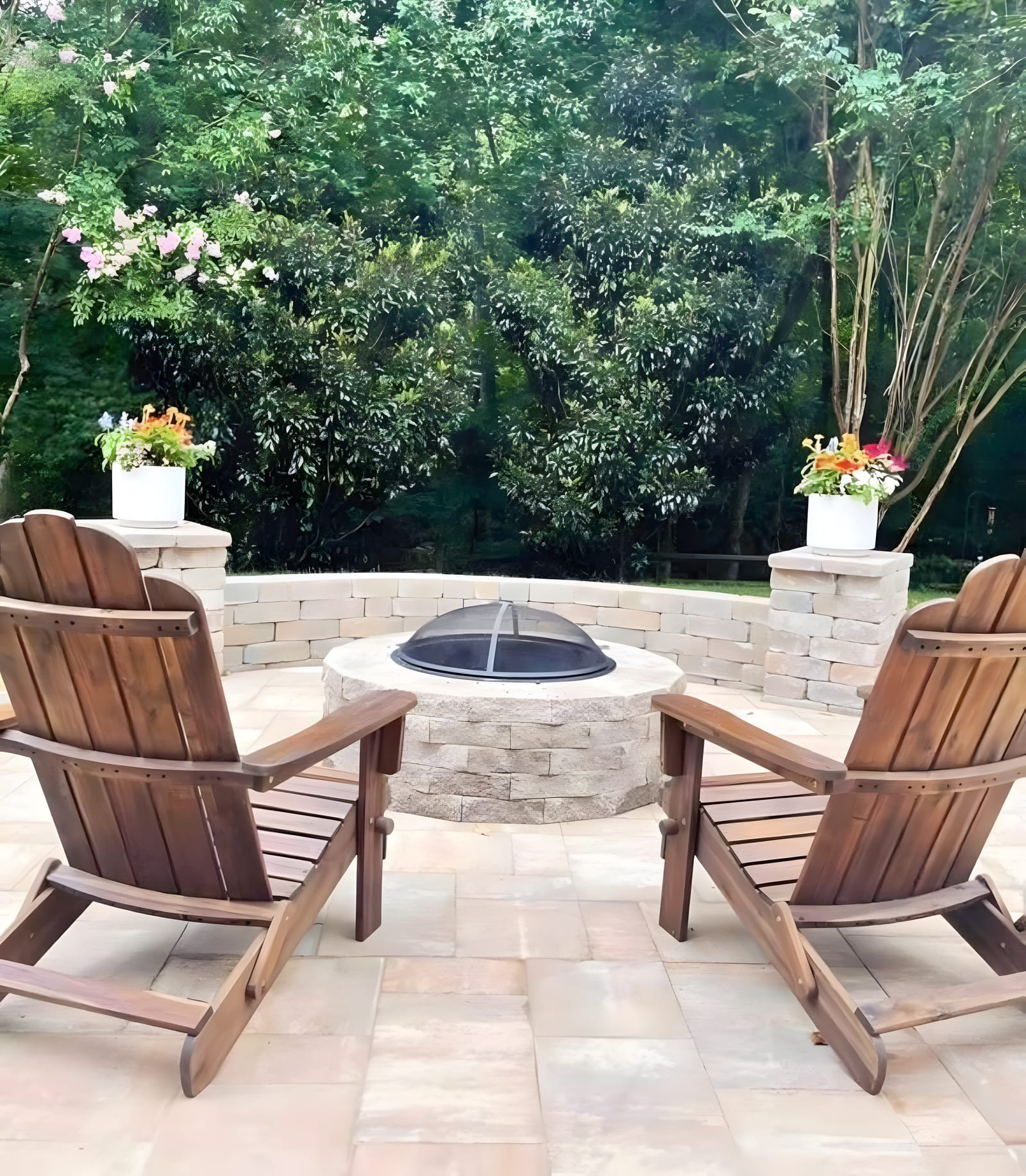 Fire pit with chairs pulled up