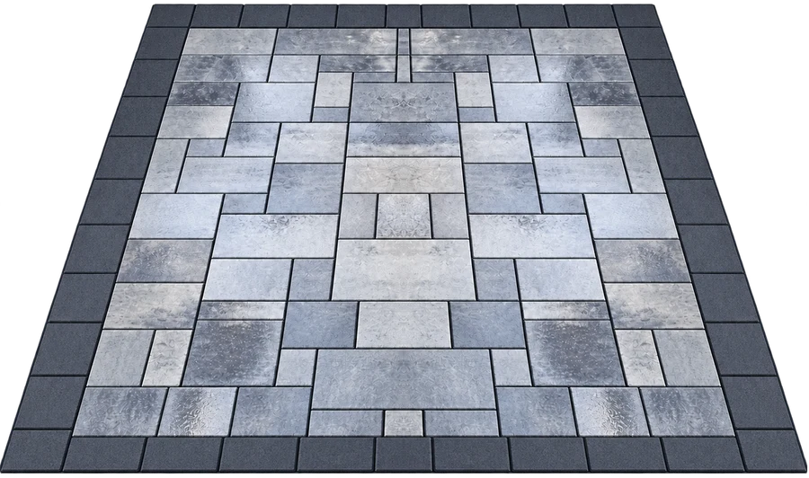 Paver field in blended gray tones with a charcoal double border