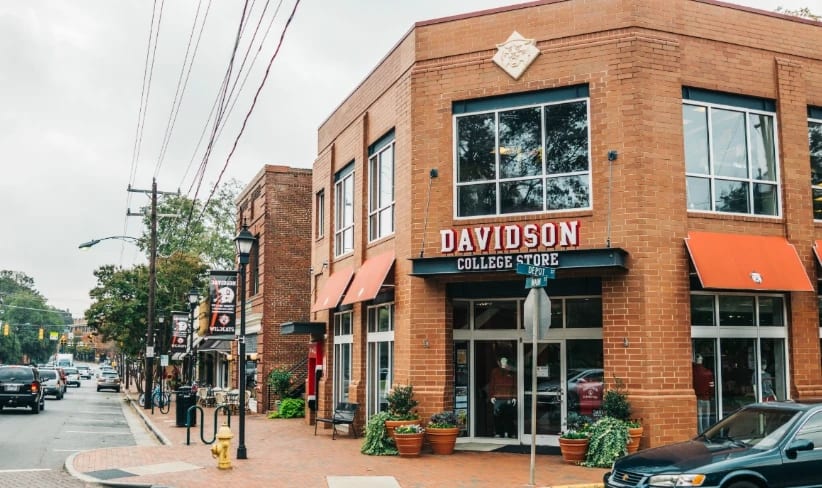 Brick storefronts on Main Street in Davidson